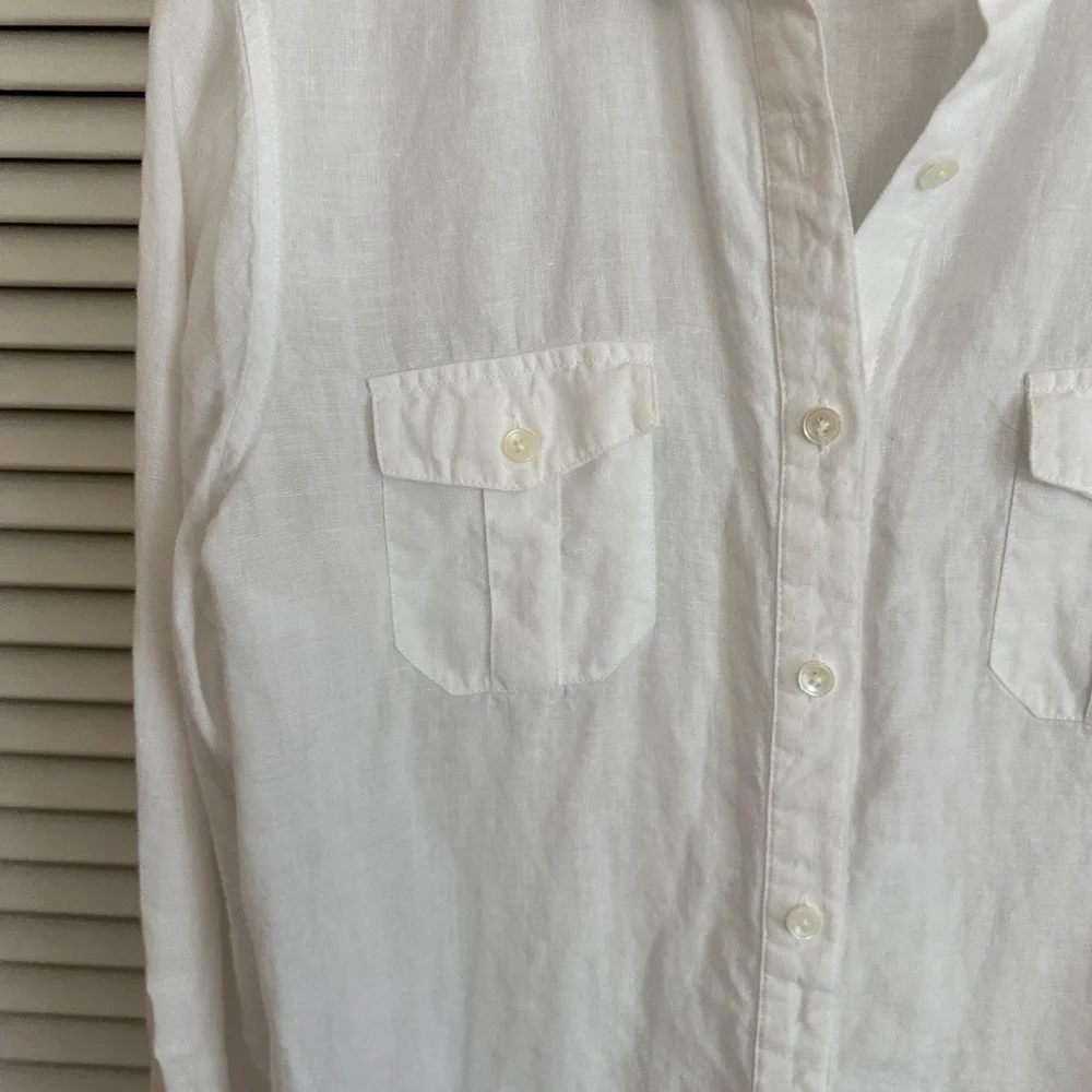 Talbots 100% Irish Linen White Long Sleeve Button Up Blouse Large - Picture 8 of 13